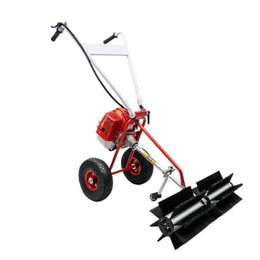 Miumaeov 43CC Gas Powered Sweeper Broom with Wheel 2 Stroke Walk Behind Snow Sweeper Hand Held Brush Broom Sweeping Machine for Garden Lawn Yard Sidewalk Driveway Turf Grass Cleaning