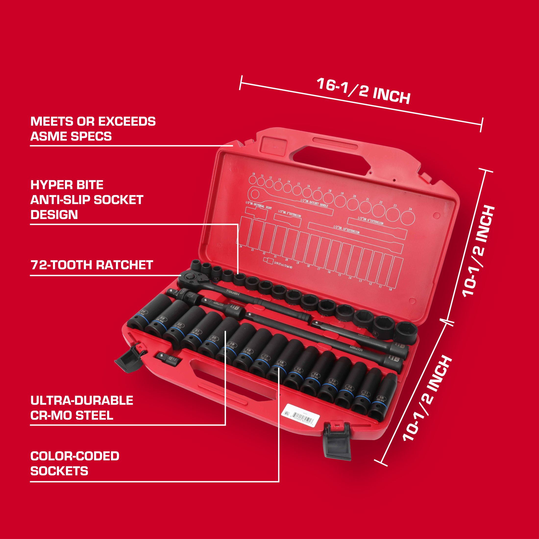 Hyper Tough 36-Piece 1/2-Inch Drive Metric Impact Socket Set photo 4