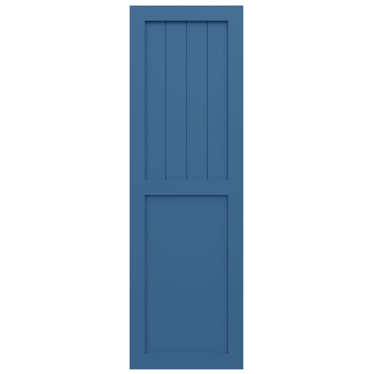 15"W x 36"H True Fit PVC Farmhouse/Flat Panel Combination Fixed Mount Shutters, Sojourn Blue (Per Pair - Hardware Not Included)