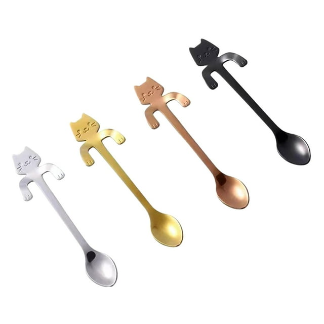 Juego de 4 cucharas Macarena con forma de gato de acero inoxidable