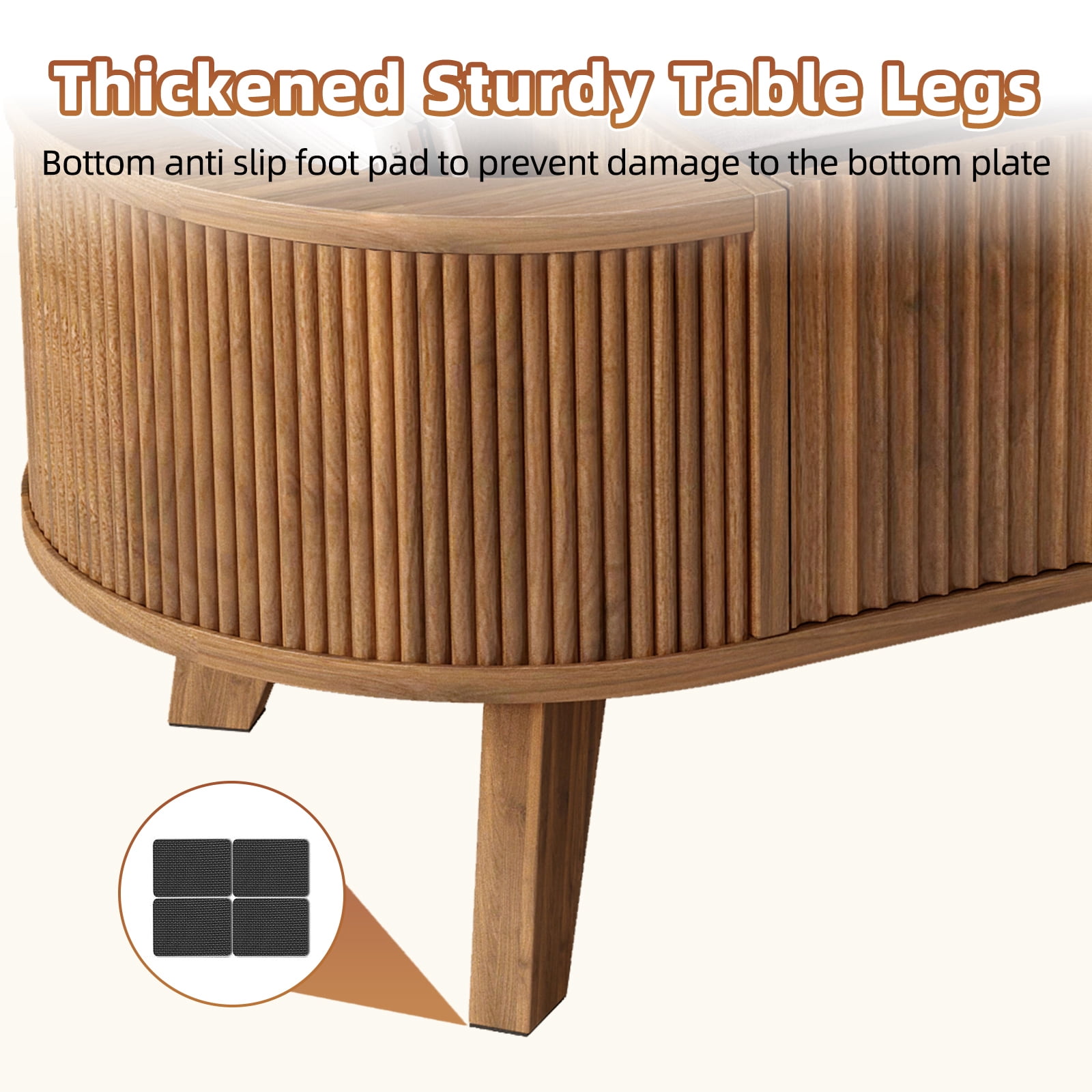 Hommoo Modern Fluted Lift Top Coffee Table with Hidden Storage, Mid-Century Oval Living Room or Home Office Table, Walnut