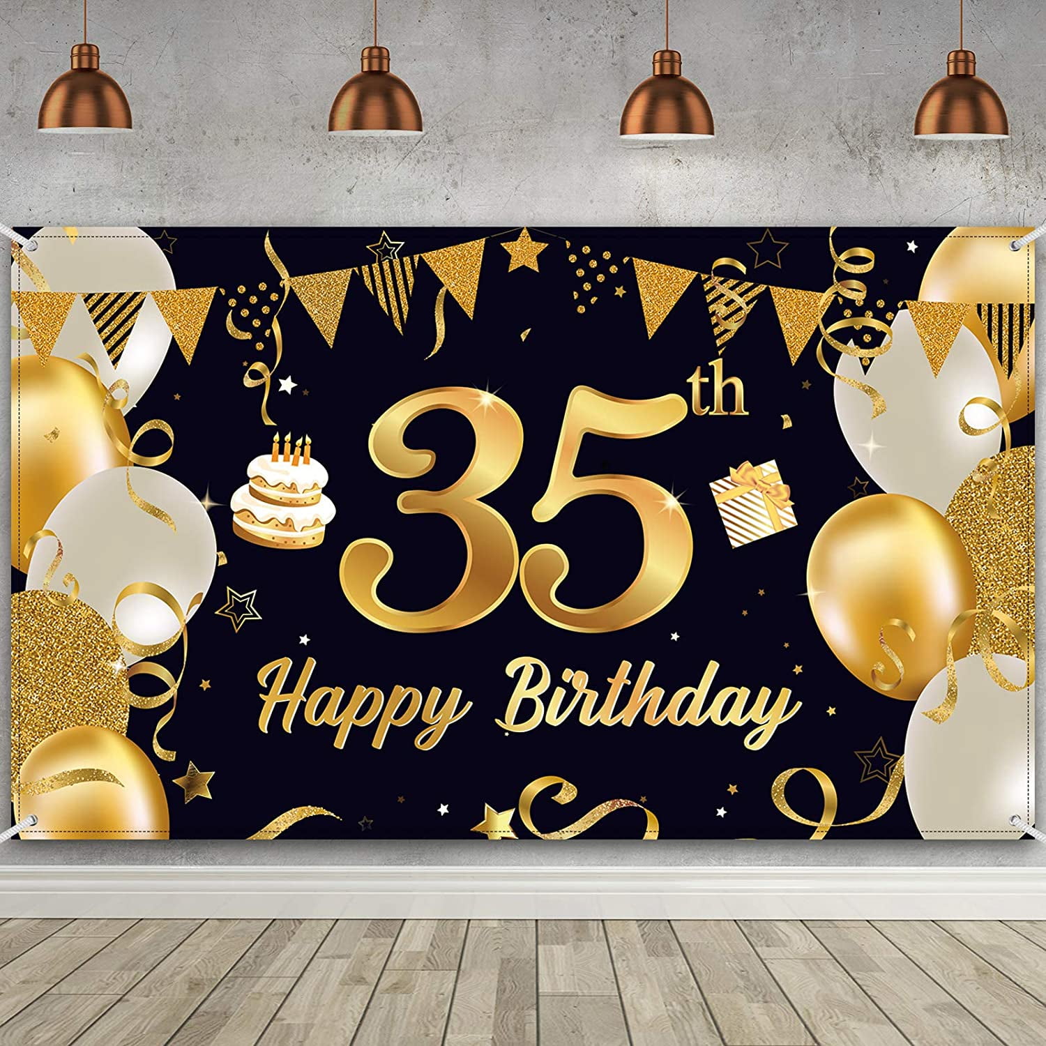 Happy 35th Birthday Party Decorations, Extra Large Black Gold 35th ...