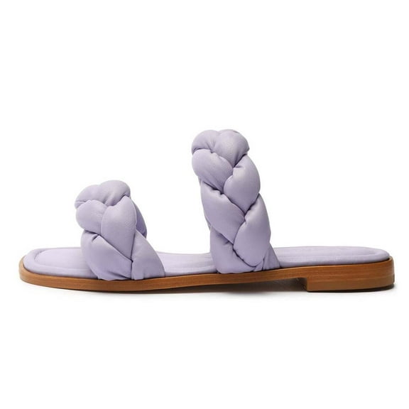 Schutz Soo Flat Purple Leather Braided Straps Slip On Open Toe Flat Heel Sandals (Smoky Grape, 5.5)