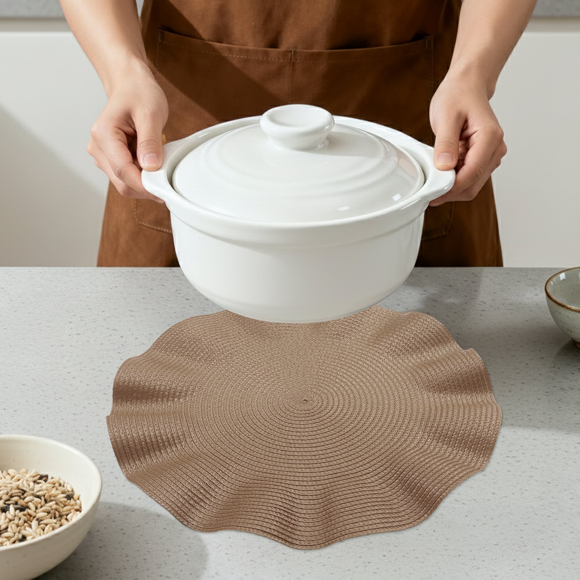 Unique Bargains Set of 6 Washable Farmhouse Placemats Indoor Coffee