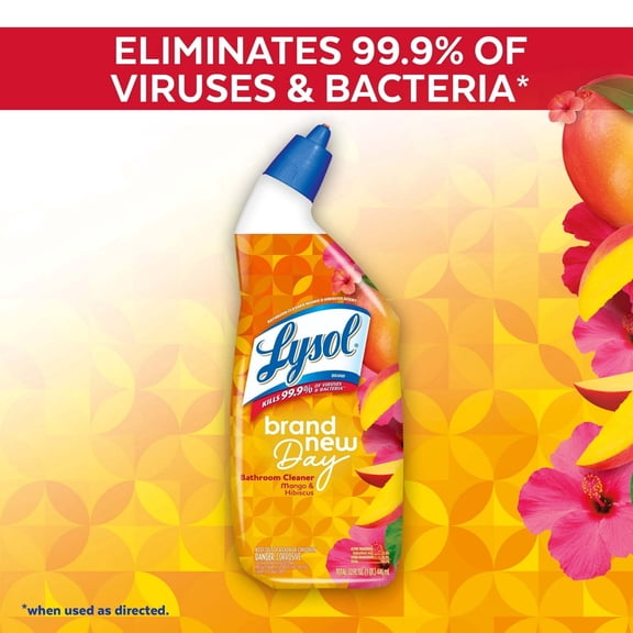 2 pack Lysol Toilet Bowl Cleaner Gel, For Cleaning and Disinfecting, Stain Removal, Brand New Day, Mango and Hibiscus, 24oz