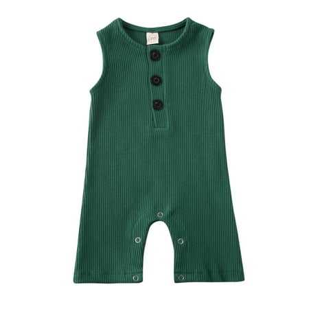 

Unisex Newborn Baby Romper Sleeveless Rib Plain Button One Piece Jumpsuit Baby Girls Boys Casual Summer Sunsuit