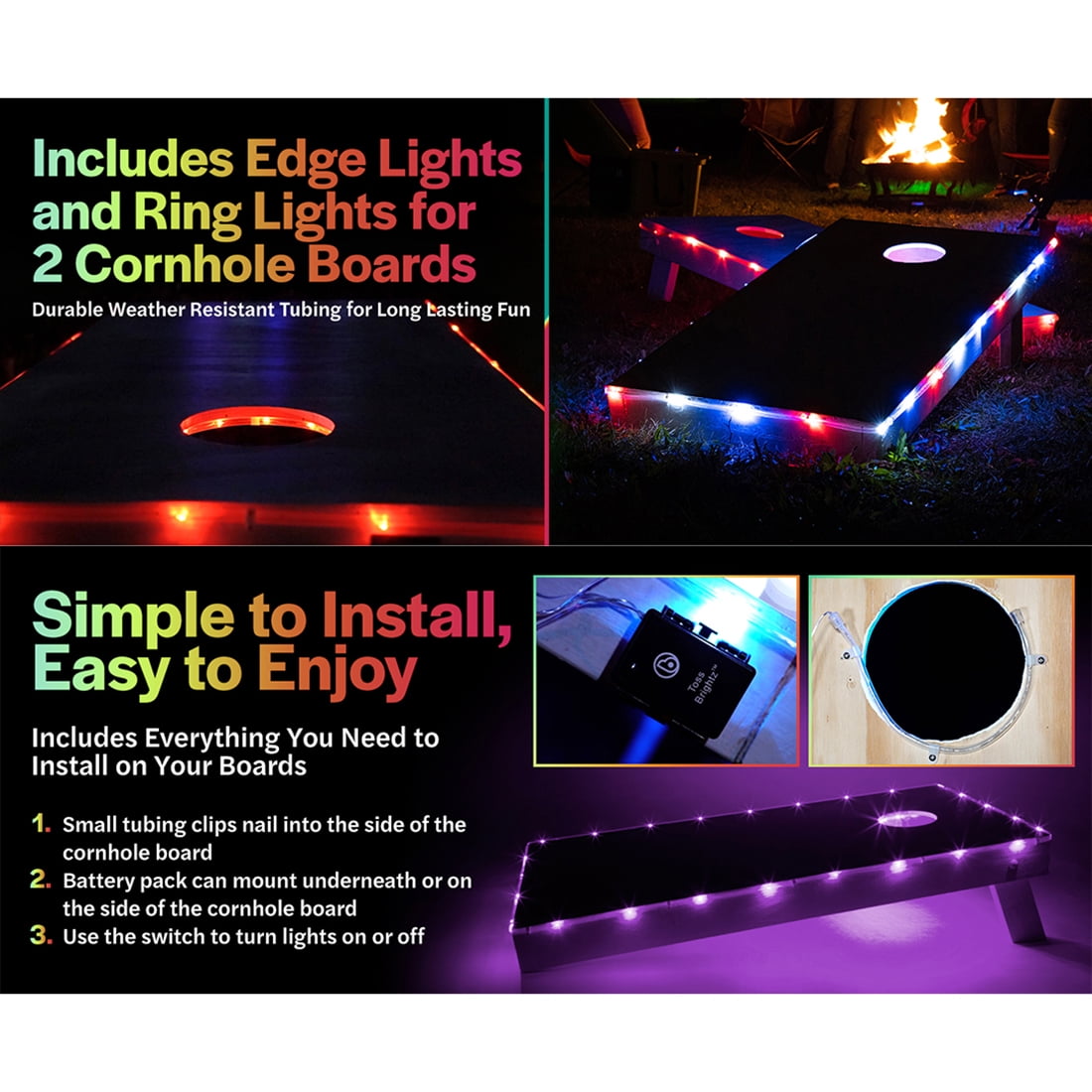 1pcs LED Cornhole Lights, Remote Control Cornhole Board Edge and Ring LED  Lights, 16Color change by yourself, a great addition for playing Bean Bag  Toss Cornhole game at the family backyard at