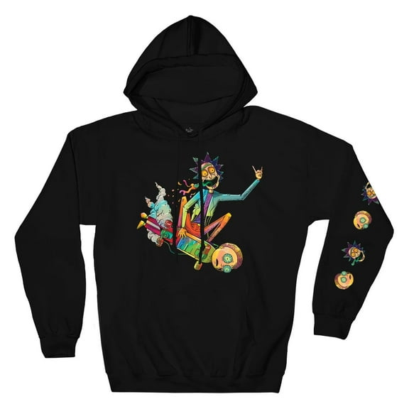 Rick and Morty Psychedelic Rick Skateboarding Morty Pullover Hoodie, Large