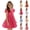 Red, variant on POIUYTR Girls Summer Midi Dress Casual Crewneck Ruffle Cap Sleeve Pleated Dresses Kids High Waist Outfits
