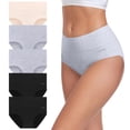thumbnail image 1 of Calzoncillos Coskefy de algodón de talle alto para mujer, paquete de 5, 1 of 5