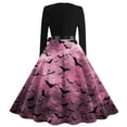 thumbnail image 4 of WTOBBY Women's Fashion Round Neck Casual Slim Halloween Printed Long Sleeve Audrey Hepburn Style Dress with Retro Design for Party and Everyday Wear ,Purple Pink S, 4 of 5