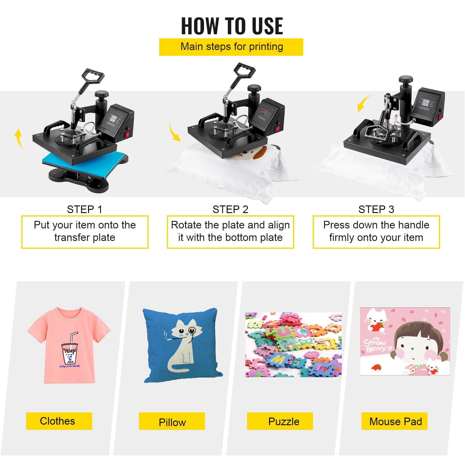 12" X 10" T-shirt Heat Press Sublimation Transfer Machine 360 Degree Swing Away for sale online 