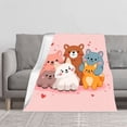thumbnail image 2 of Adorable Cartoon Animals Flannel Blanket - Soft Cozy Warm Design with Brown Bear Blue & White Cats Orange Dog on Pink Heart Background, 2 of 7