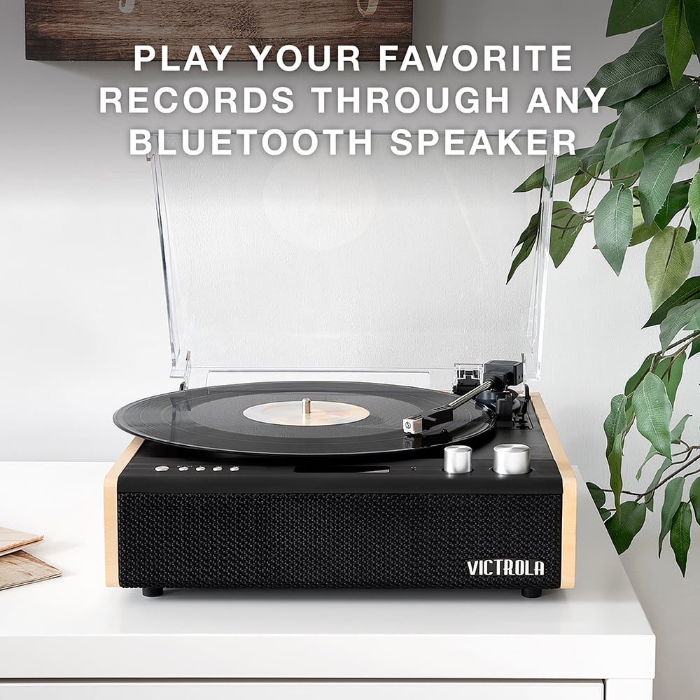 Victrola Eastwood 3-Speed Bluetooth Turntable with Built-in Speakers and Dust Cover | Upgraded Turntable Audio Sound | Black (VTA-72-BAM)