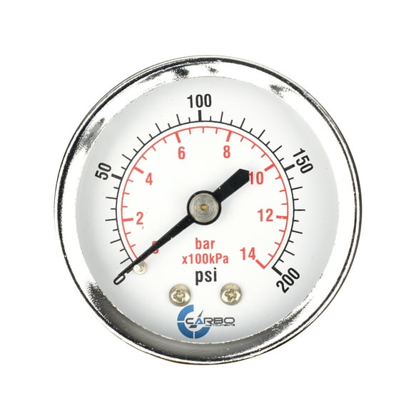 CARBO Instruments 2" Pressure Gauge, Chrome Plated Steel Case, Dry, 0-200 psi/kPa, Back Mount 1/4" NPT