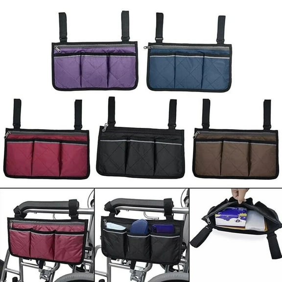 Wheelchair Side Bag Storage Organizer Pouch with Multiple Pockets for Medical Accessories, Personal Items, Phone, Keys - Fits Manual Electric Wheelchairs & Scooters (1pc, 12.79 x 7.09 Inches)