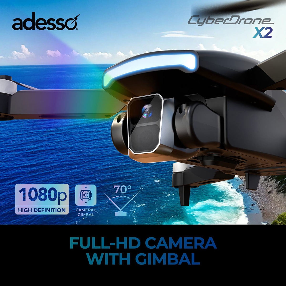 Adesso CyberDrone X1 Lightweight Remote Controlled Drone with 2.4GHz Controller Altitude Hold Headless Mode 3D Flips 720P Camera Beginner Friendly