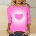 thumbnail image 2 of 3/4 Length Sleeve Womens Tops for Valentines Day Shirts Cute Tie-Dye Heart Plus Size Basic T-Shirts, 2 of 5