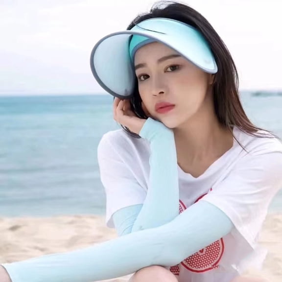 Mdesiwst 1 Pair Unisex Ice Silk Cycling Sleeves Thumbhole Design Solid Color Sun Protection Arm Cover Running Driving Basketball Sports Sleeves