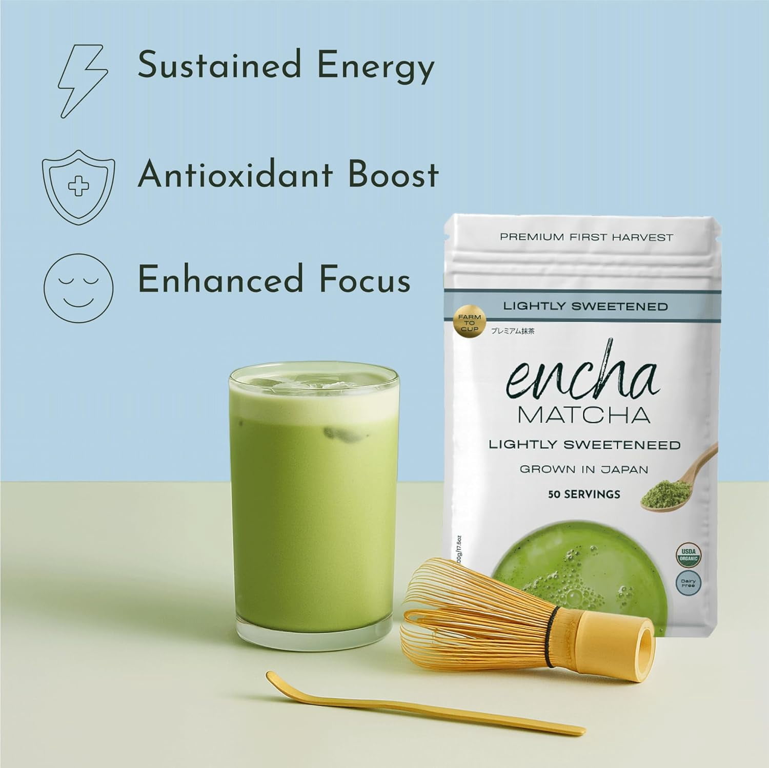 Encha Matcha Latte Powder Sweetened - Lightly Sweet Matcha Powder - First Harvest - Premium Japanese Matcha - 500g / 1.1lb