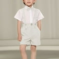 thumbnail image 3 of WQQZJJ Kids Boys Dress Four Piece Sets, Bow Tie Short Sleeve Lapel Button Down Shirt + Back Suit Shorts Set, Summer Fashion Dress Suit, 3 of 7