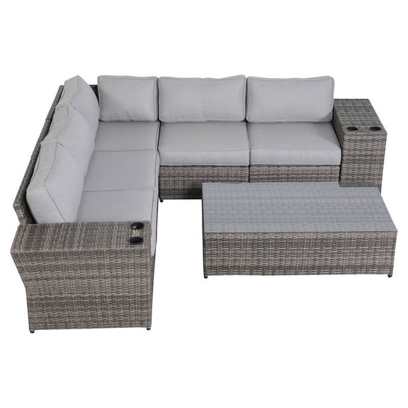 Living Source International 8-Piece Wicker Sectional Set plus Cushions in Gray
