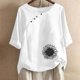 thumbnail image 2 of Blusas de Manga Corta para las Mujeres Impresas Cuello Redondo Camiseta Casual, Blusa de Algodón de Imitación para las Mujeres, 2 of 4