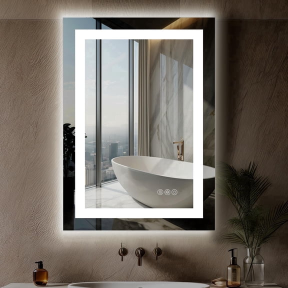 Antok 20"x 28" LED Bathroom Mirror, Lighted Vanity Mirror with 3 Color Modes, Dimmable, Anti-Fog, Memory Function, Tempered Glass, Vertical/Horizontal Wall Mount