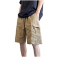 thumbnail image 3 of Men's Cargo Shorts Elastic Waist Solid Color Quick Dry Lightweight Casual Fashion Zipper Pocket Bandage Knee Length Summer Daily Beach Vacation Golf Streetwear Travel Essentials, 3 of 9