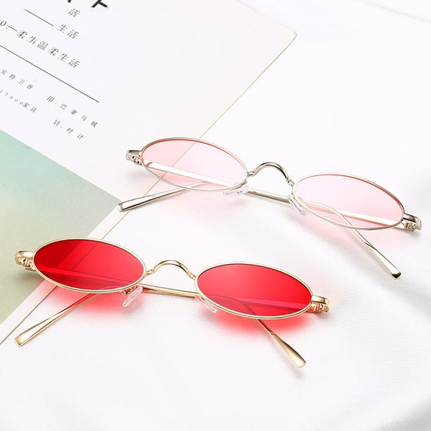 Gafas de sol ovaladas pequeñas de metal Piezas oceánicas europeas y americanas Gafas de sol de montura pequeña Personalidad Gafas de sol del mismo estilo para hombres y mujeres, rojo ShuxiuWang 8390611119034