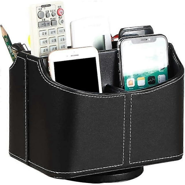 Leather Remote Control Holder, 360 Degree Spinning Desk Tv Remote Caddy/box,bedside Table Organizer