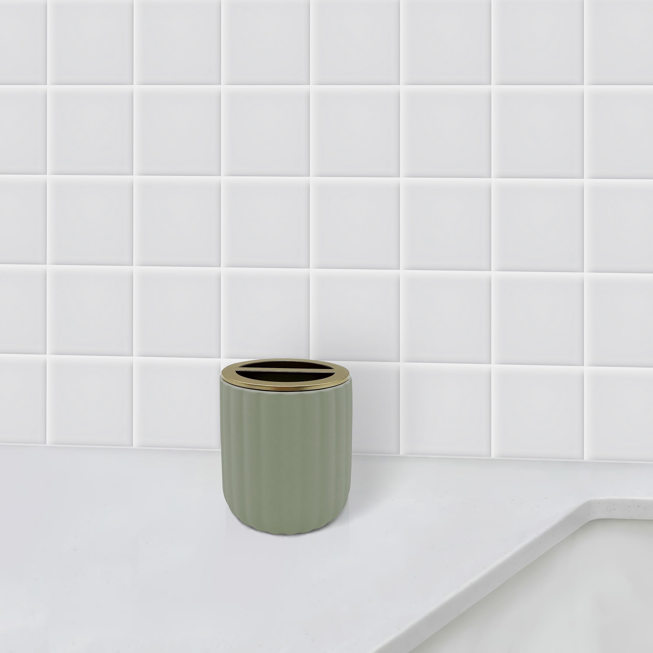 Beautiful by Drew Barrymore Ceramic Toothbrush Holder, Green