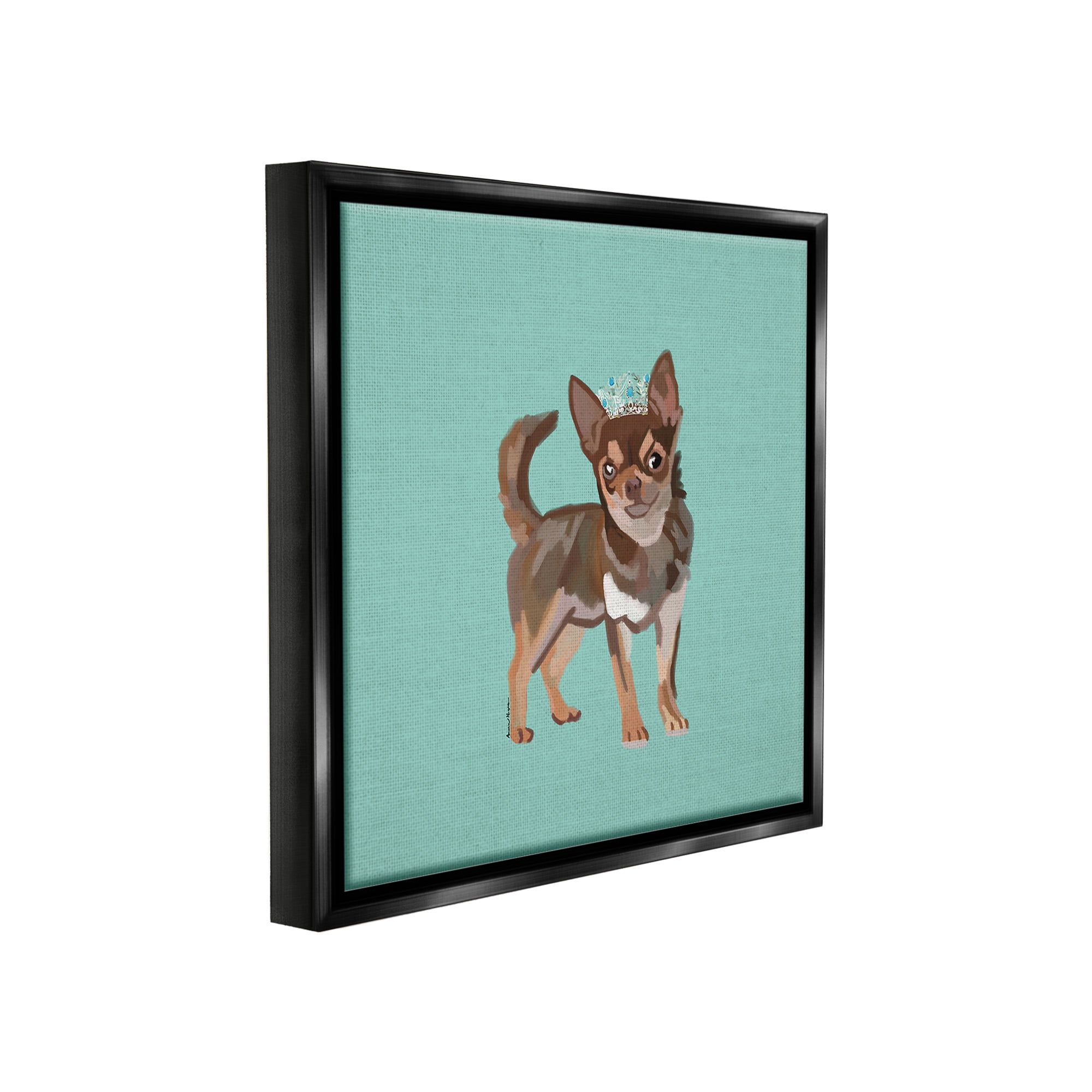 Stupell Industries Chihuahua with Crown Animals & Insects Painting Black Floater Framed Canvas Art Print Wall Art, 18 x 18