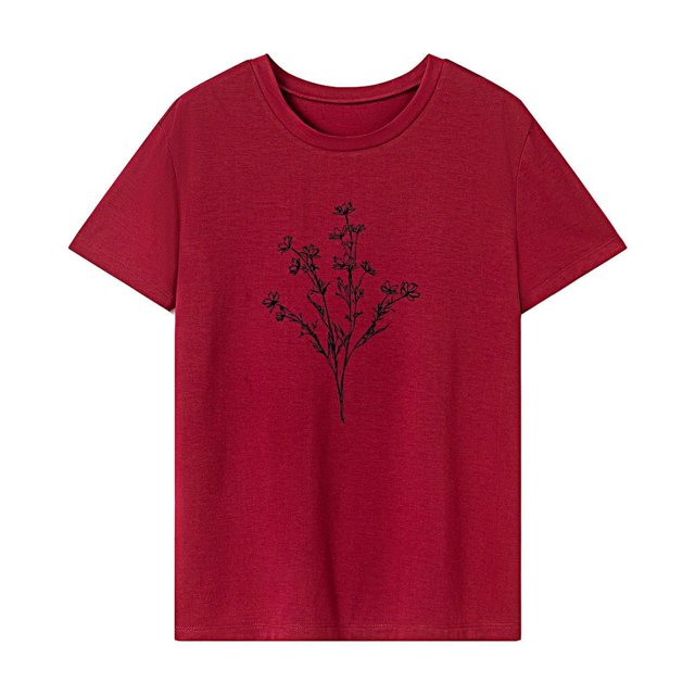 Camiseta básica de verano cómoda y suave para mujer, para viajes con mochila Rojo