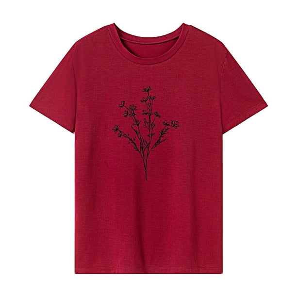 Camiseta de verano para mujer, ropa de calle, cuello redondo, para el trabajo, caminar, ir de compras Rojo
