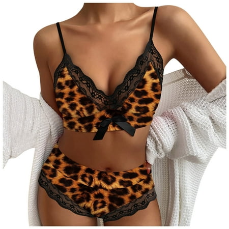 

TZNBGO Sexy Lace Bras for Women Seamless Bras Everyday Bra Women Leopard Print Bowknot Decor With Sexy Bra Suit And Sets (Not Positioning) Printed Bow Decorative Bra Set (Without Chest Pad) a6964