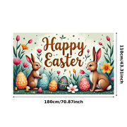 LUUFILx Colorful Easter Themed Banner with Bunnies Eggs and Tulips Happy Easter Backdrop Party Decorations Photography Props Spring Celebrations