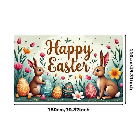 LUUFILx Colorful Easter Themed Banner with Bunnies Eggs and Tulips Happy Easter Backdrop Party Decorations Photography Props Spring Celebrations