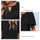 thumbnail image 5 of Camiseta informal con cuello en V para mujer, mangas con volantes, costuras de encaje ahuecadas, tipo suelto, informal, para verano, negro, S, 5 of 6
