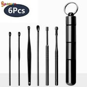 Spencer 6 in 1 Ear Wax Removal Kit Spoon Cleaner Curette Set Stainless Steel Reusable Ear Pick Cleaning Spiral Tool (Black)