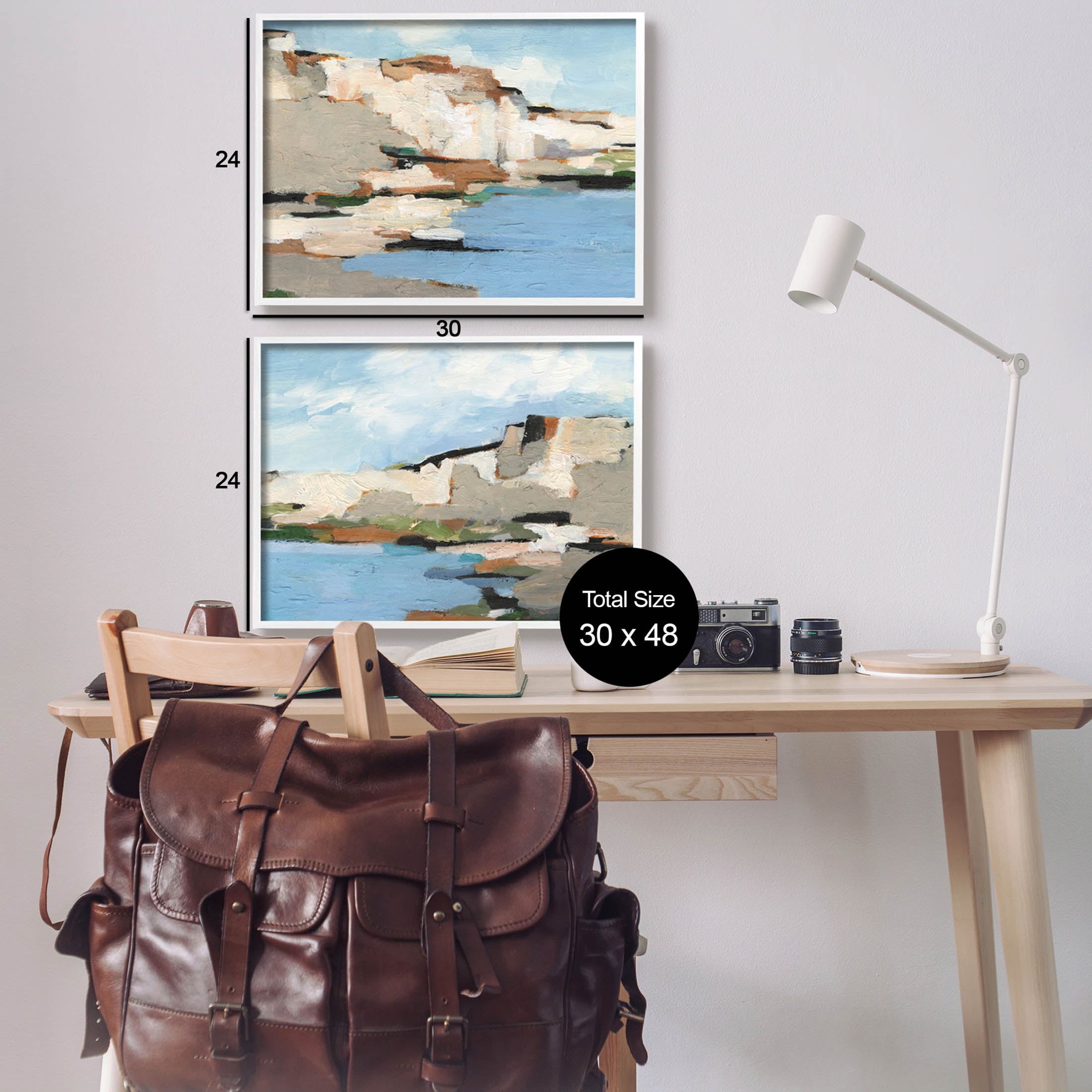 Seaside Cliff Modern Landscape Landscape Painting White Framed Art Print Wall Art, Set of 2