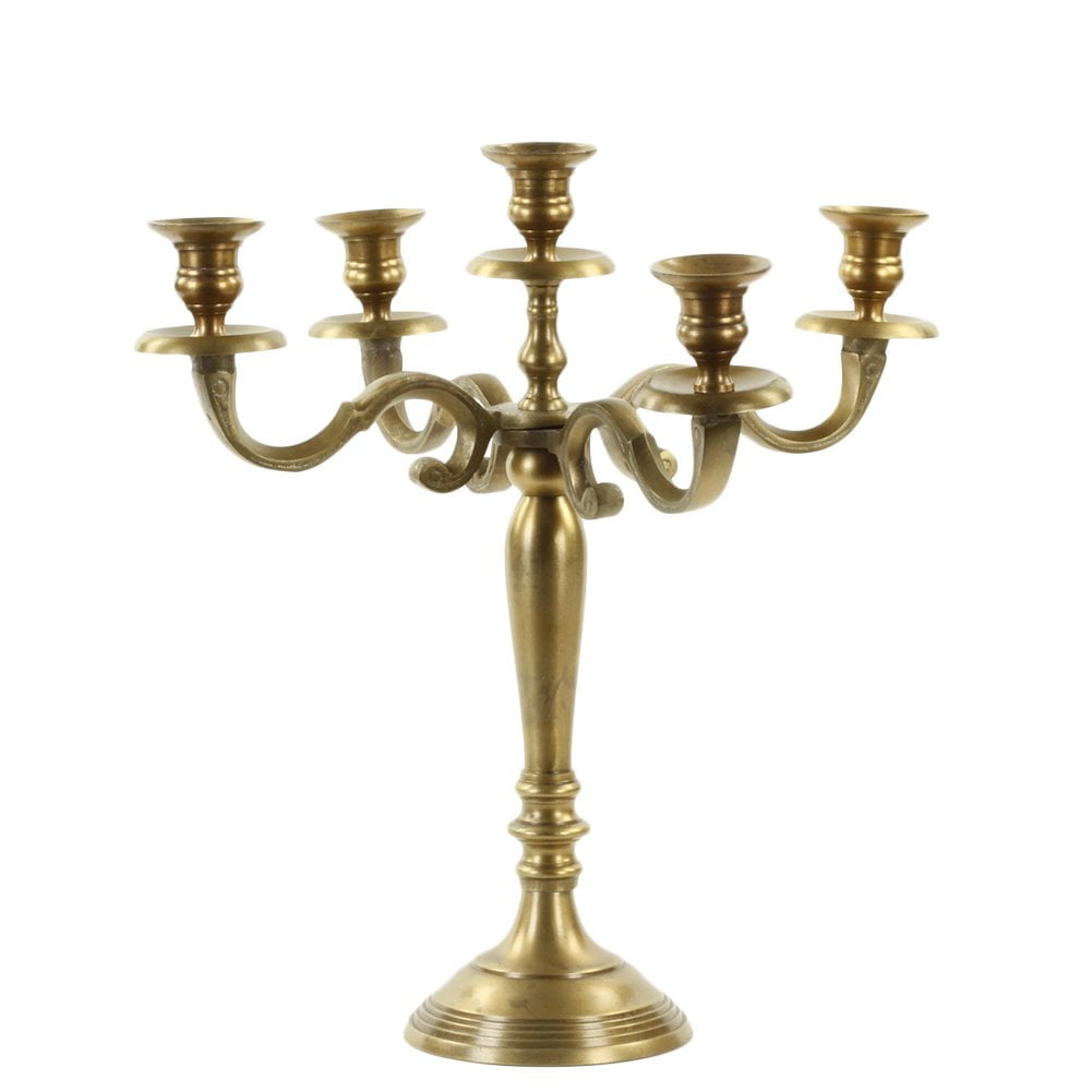 Koyal Wholesale Vintage Gold 5 Arm Metal Candelabra, 12", Candle Holder