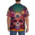 thumbnail image 3 of Lsque Vintage Patterned Skull print Men's Cuban Collar Short Sleeve Shirt Summer Beachwear Casual Button Down Fashionable Vacation Leisure Shirt-Large, 3 of 7