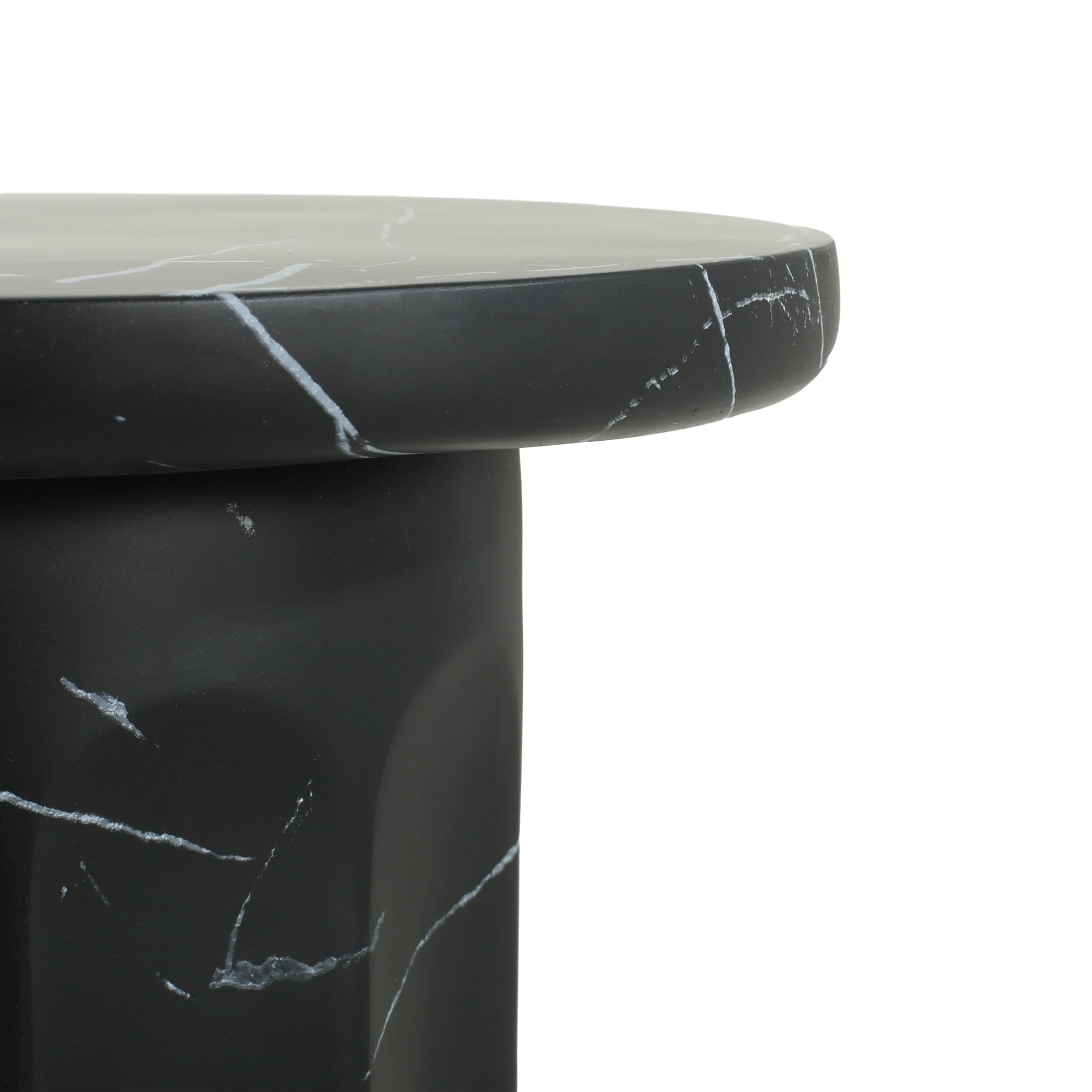 Elion Outdoor Patio Round Side Table, Concrete, MGO, Black Marble Design