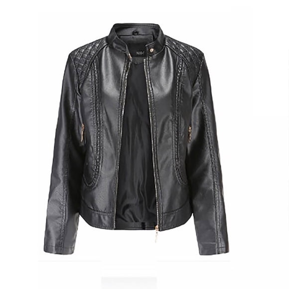 Chaquetas para mujer Slim Leather Stand Collar Zip Motocicleta Traje Cinturón Abrigo Chaqueta Tops Odeerbi ODB-3