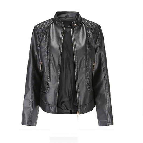 Chaquetas para mujer Slim Leather Stand Collar Zip Motocicleta Traje Cinturón Abrigo Chaqueta Tops Odeerbi ODB-3