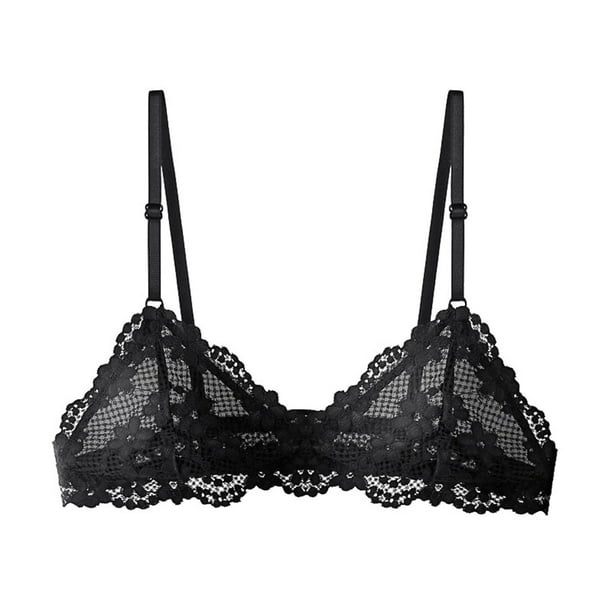 Aayomet Bralettes for Women With Support Cup Chest Sexy Female Comfortable  Underwear Vest Floral Lace Bralette Wear (Black, L)