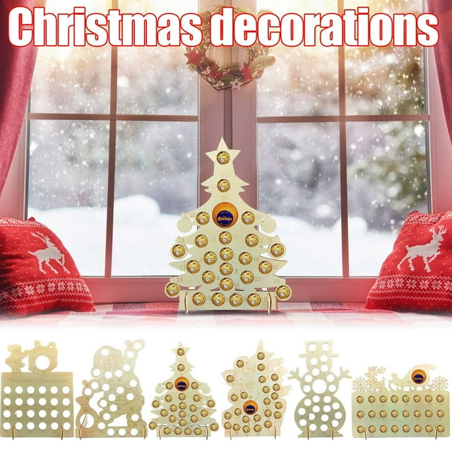 Fiudx Calendario de Adviento de Madera, Decoración para Fiestas Navideñas, Soporte para Bombones, Decoración de Mesas Festivas, Decoración Navideña para El Hogar, Centro de Mesa para Bodas, Tamaño 40