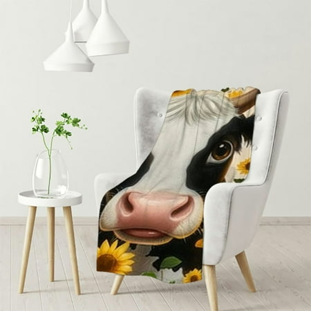 

WHKANG Cute Milk Cow Flannel Blanket Farmhouse Animal Cartoon Cattle Bed Plush Blanket for Modern Home Decor Rustic Sunflower Pink Cherry 40x50in