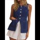 thumbnail image 2 of Chaleco Vaquero Elástico Sin Mangas para Mujer, con Botones, Informal, Estilo Occidental, con Bolsillo, para Verano Azul Oscuro M, 2 of 10